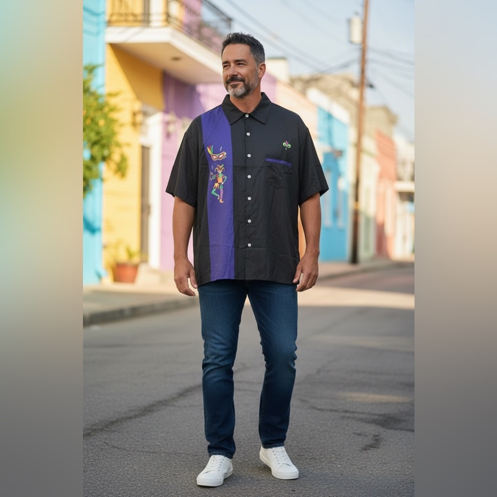 Festive Black and Purple Men's Shirt - Picture 5 of 16